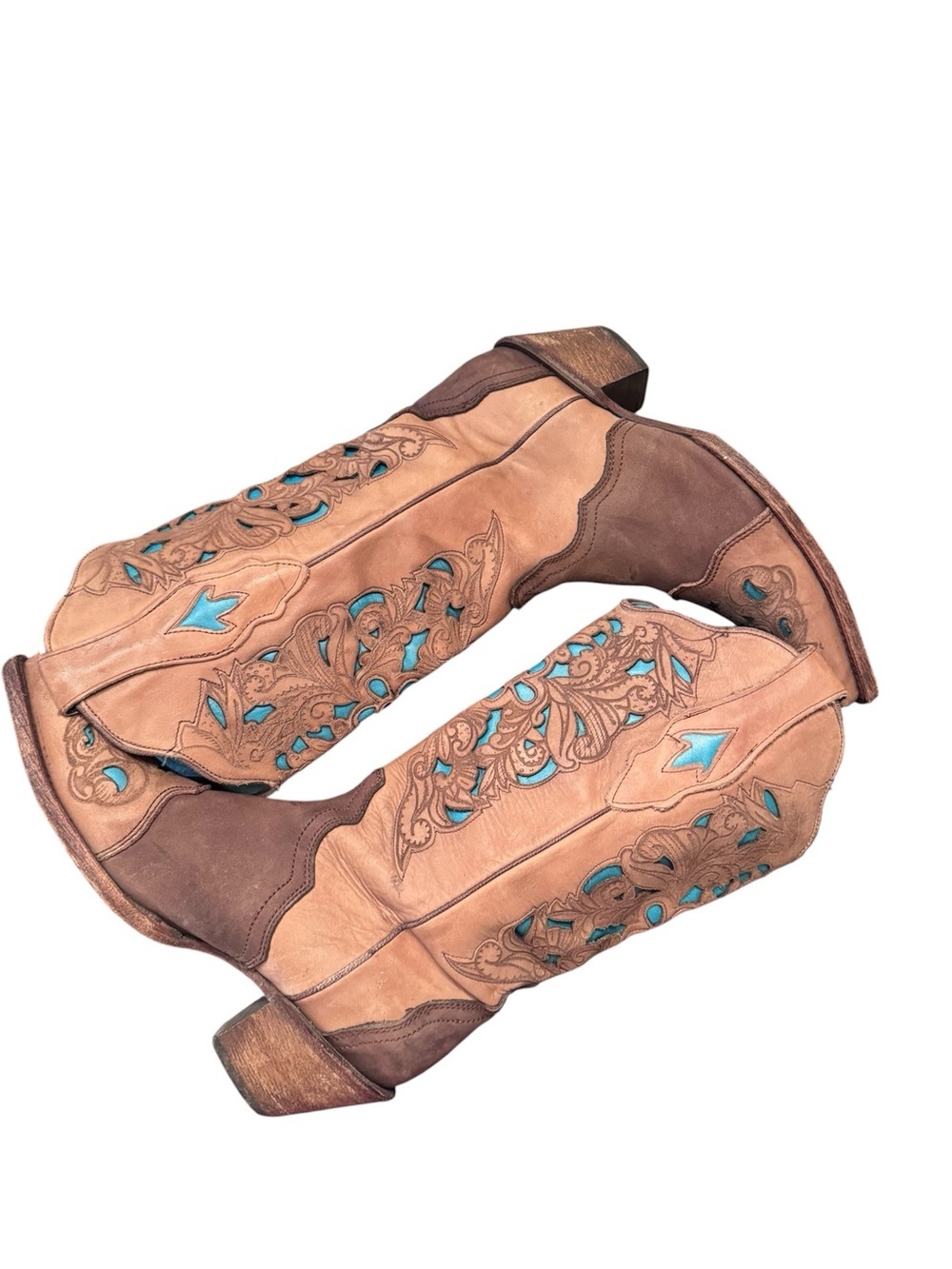 Corral Vintage Brown Turquoise Laser Tool Women's Boots C1620 - Picture 5 of 13